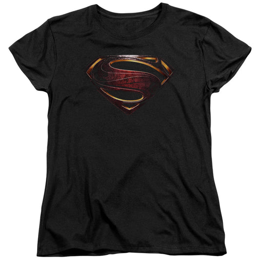 Justice League Movie Superman Logo Womens T Shirt Black Officially Licensed