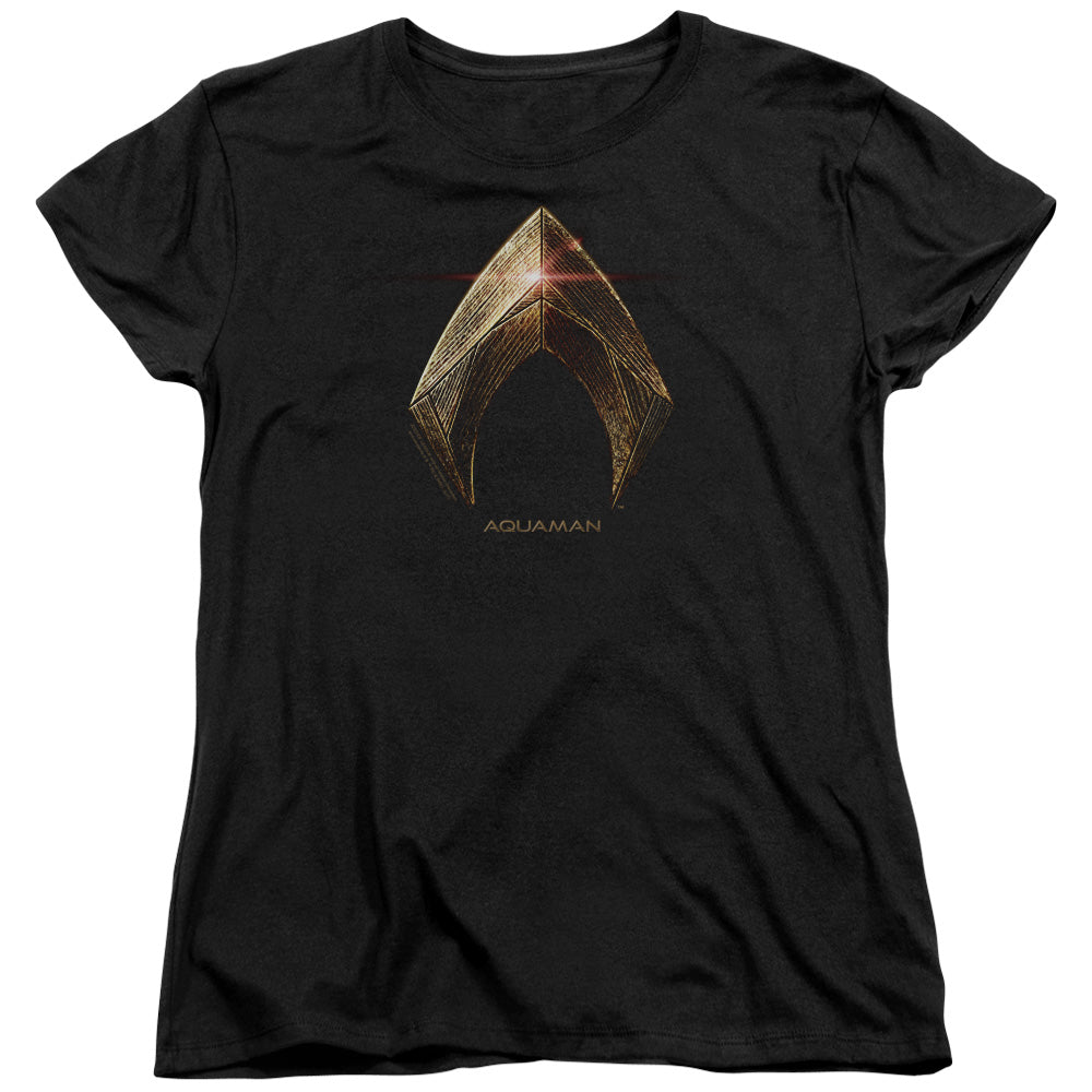 Justice League Movie Aquaman Logo Womens T Shirt Black Officially Licensed