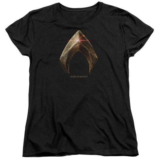 Justice League Movie Aquaman Logo Womens T Shirt Black Officially Licensed