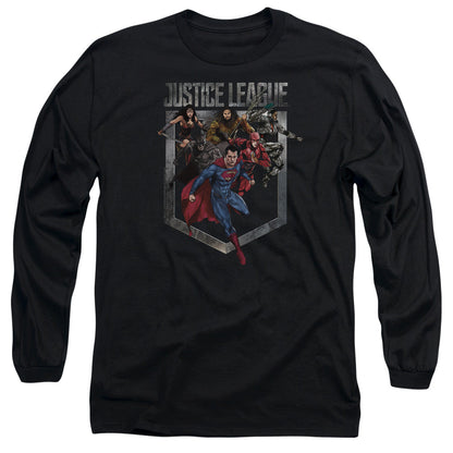 Justice League Movie Charge Mens Long Sleeve Shirt Black Officially Licensed Officially Licensed