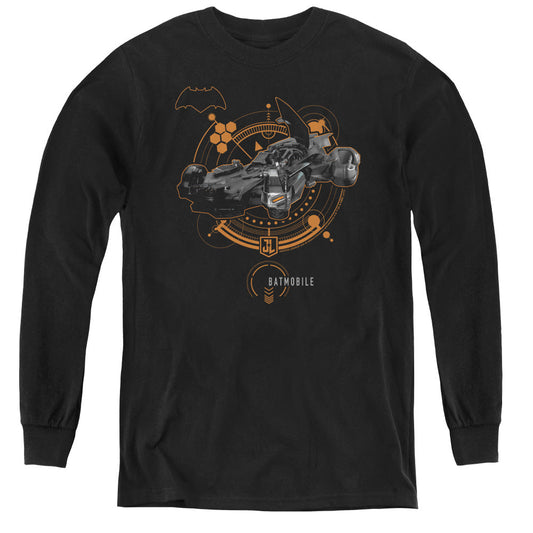 Justice League Movie Batmobile Long Sleeve Kids Youth T Shirt Black Officially Licensed