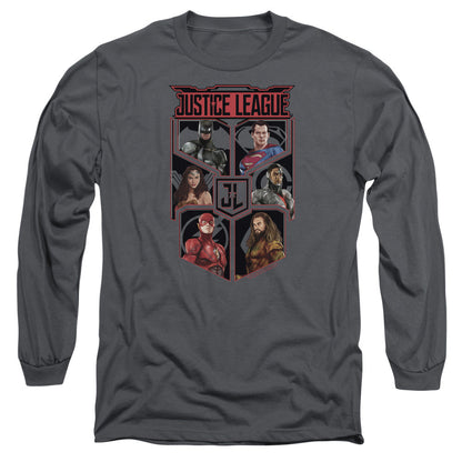 Justice League Movie League Of Six Mens Long Sleeve Shirt Charcoal Officially Licensed Officially Licensed