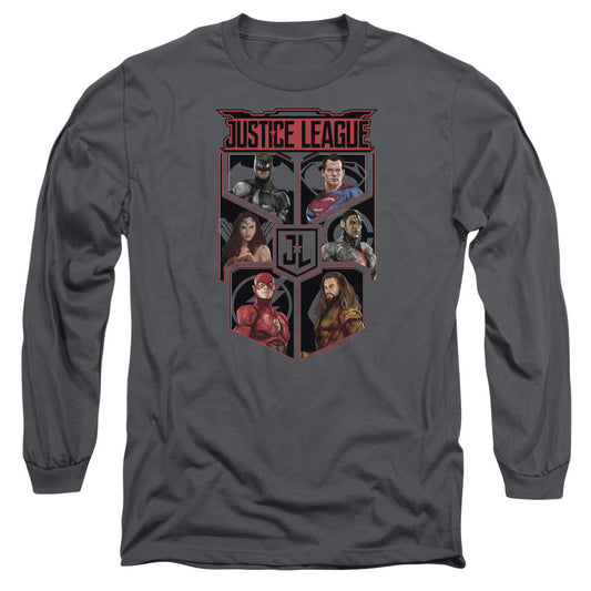 Justice League Movie League Of Six Mens Long Sleeve Shirt Charcoal Officially Licensed Officially Licensed