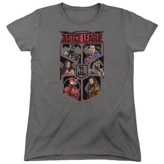 Justice League Movie League of Six Womens T Shirt Charcoal Officially Licensed