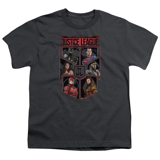 Justice League Movie League of Six Kids Youth T Shirt Charcoal Officially Licensed