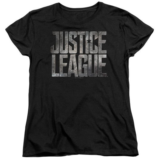 Justice League Movie Metal Logo Womens T Shirt Black Officially Licensed