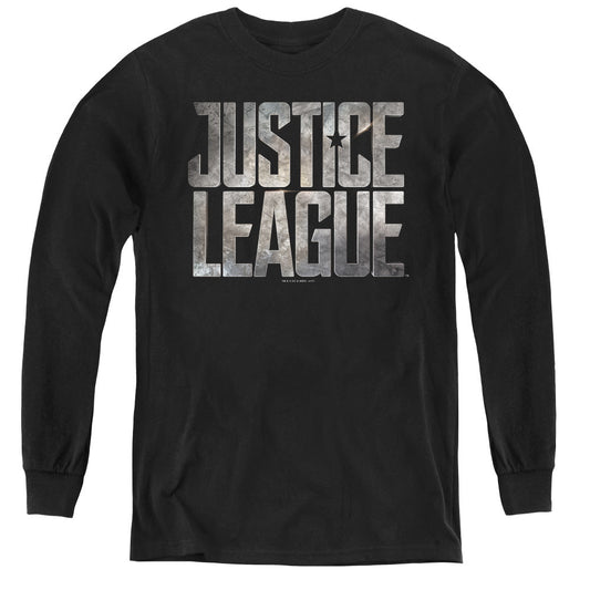 Justice League Movie Metal Logo Long Sleeve Kids Youth T Shirt Black Officially Licensed