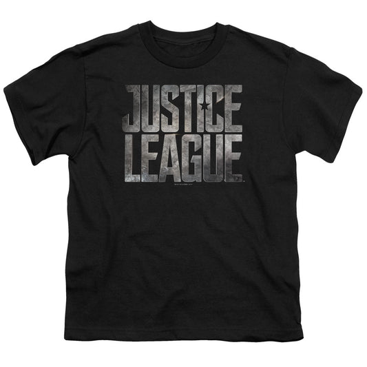 Justice League Movie Metal Logo Kids Youth T Shirt Black Officially Licensed