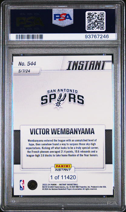 Graded 2023 Panini Instant Victor Wembanyama #544 Rookie RC Basketball Card PSA 10 Gem Mint