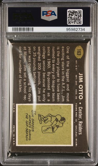 Graded 1969 Topps Jim Otto #163 Football Card PSA 5 Excellent