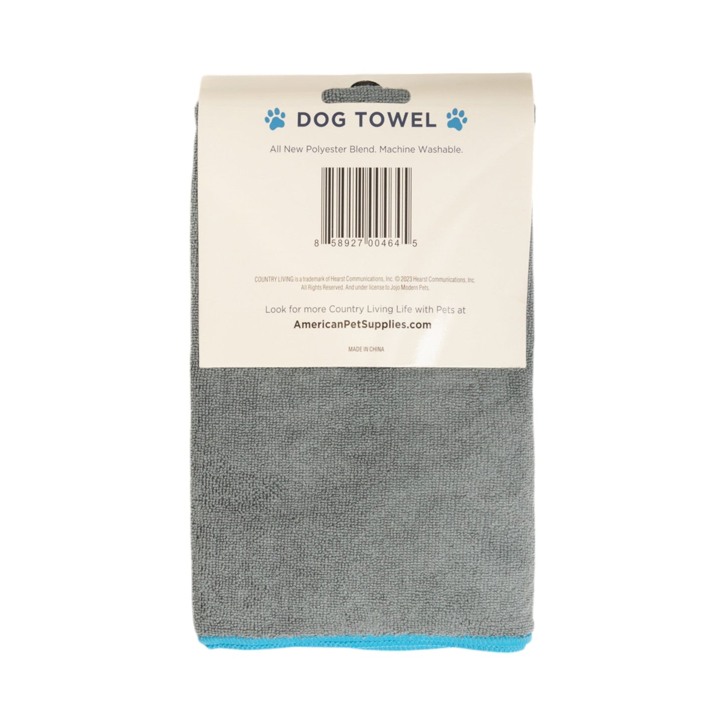 Country Living Large Gray Microfiber Dog Bath Towel with Teal Embroidered Paw Print