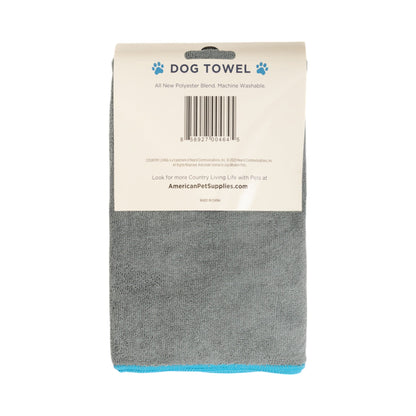 Country Living Large Gray Microfiber Dog Bath Towel with Teal Embroidered Paw Print