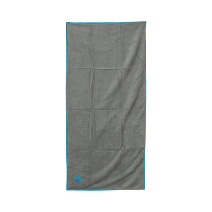 Country Living Large Gray Microfiber Dog Bath Towel with Teal Embroidered Paw Print