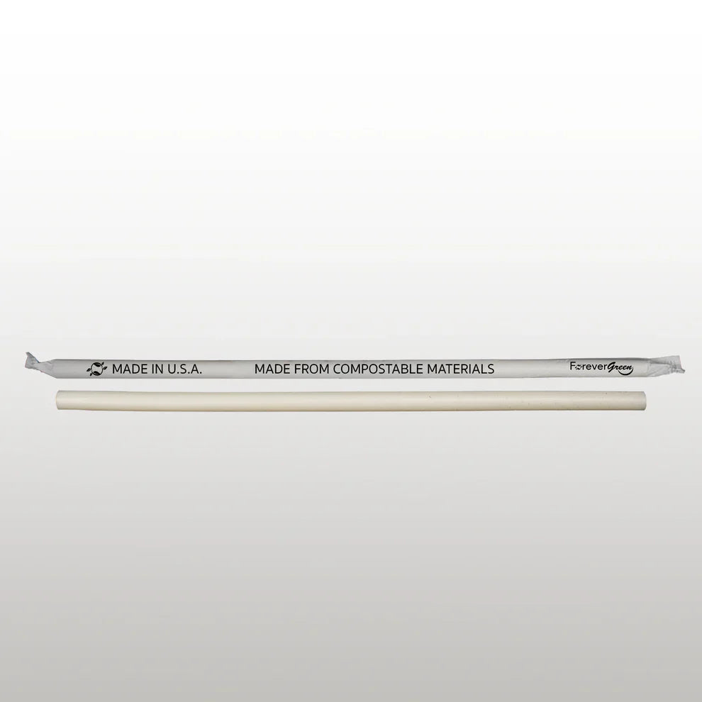 Wrapped 10.25'' x 0.27'' Compostable White Giant Drinking Straws - 1,850 Count