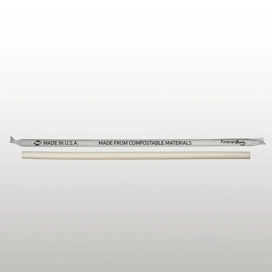 Wrapped 10.25'' x 0.27'' Compostable White Giant Drinking Straws - 1,850 Count