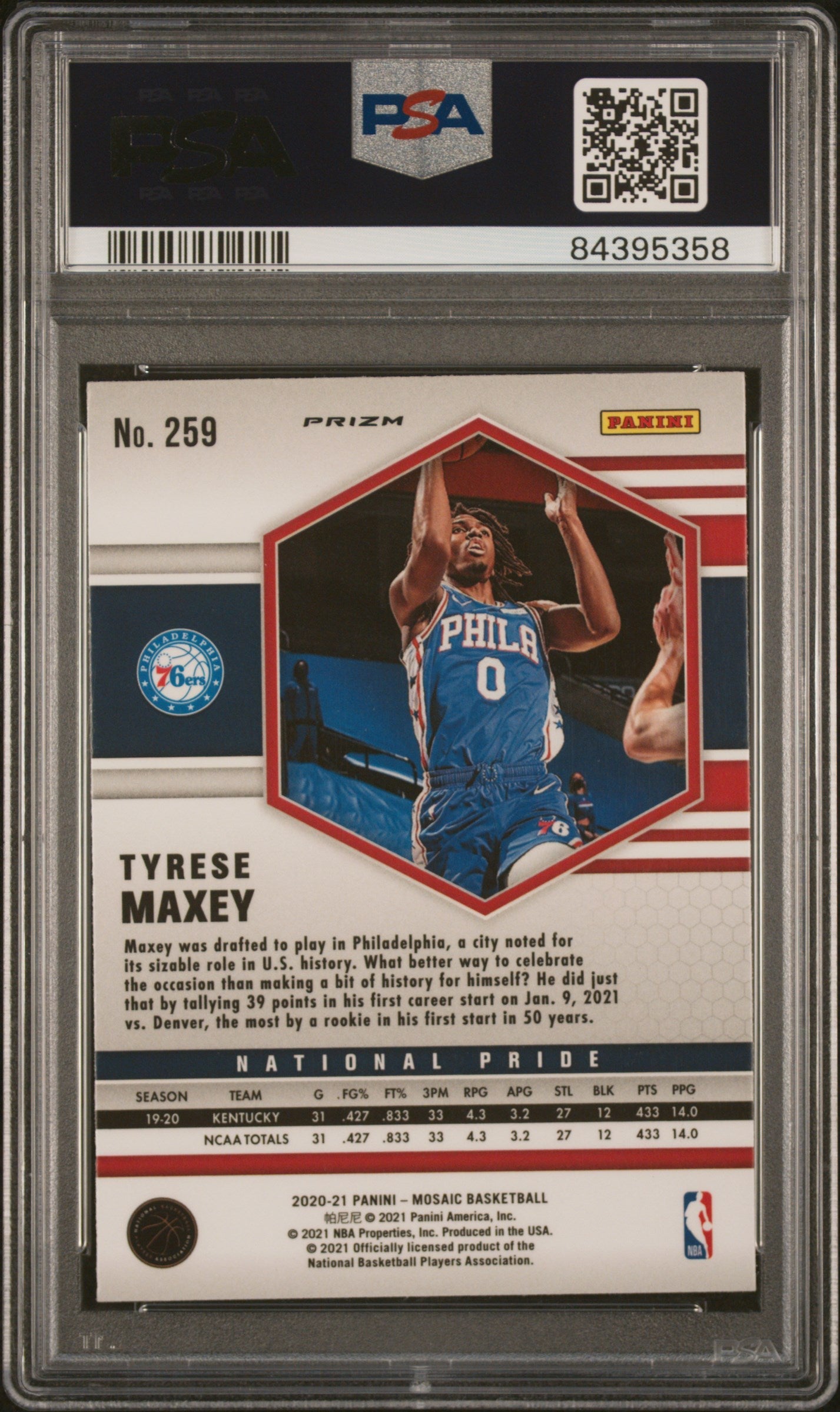 Graded 2020 Panini Mosaic Tyrese Maxey #259 Gold Wave Rookie RC Basketball Card PSA 10 Gem Mint