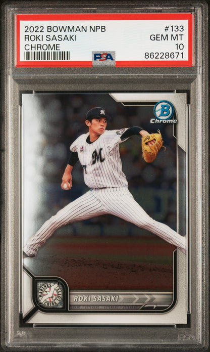 Graded 2022 Topps Bowman NPB Roki Sasaki #133 Chrome Rookie RC Baseball Card PSA 10 Gem Mint