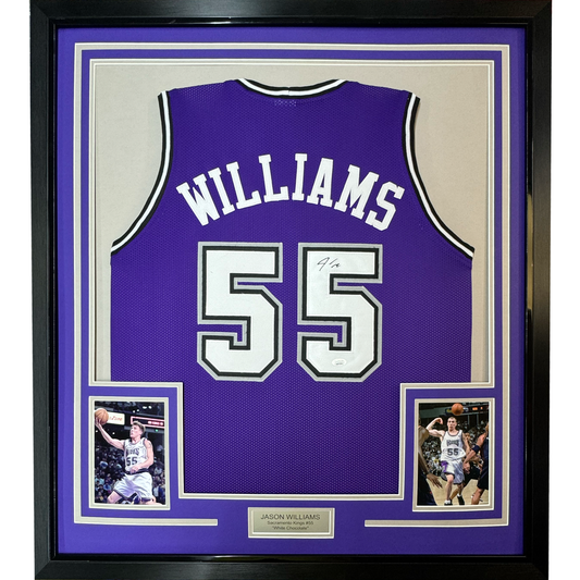 Framed Autographed/Signed Jason Williams 35x39 Sacramento Purple Basketball Jersey PSA/DNA COA