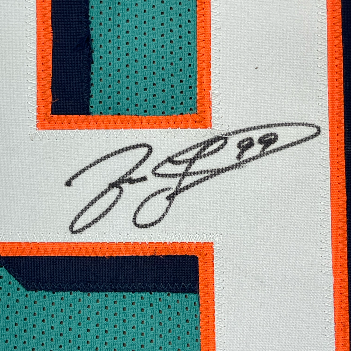 Framed Autographed/Signed Jason Taylor 35x39 Miami Teal Football Jersey JSA COA