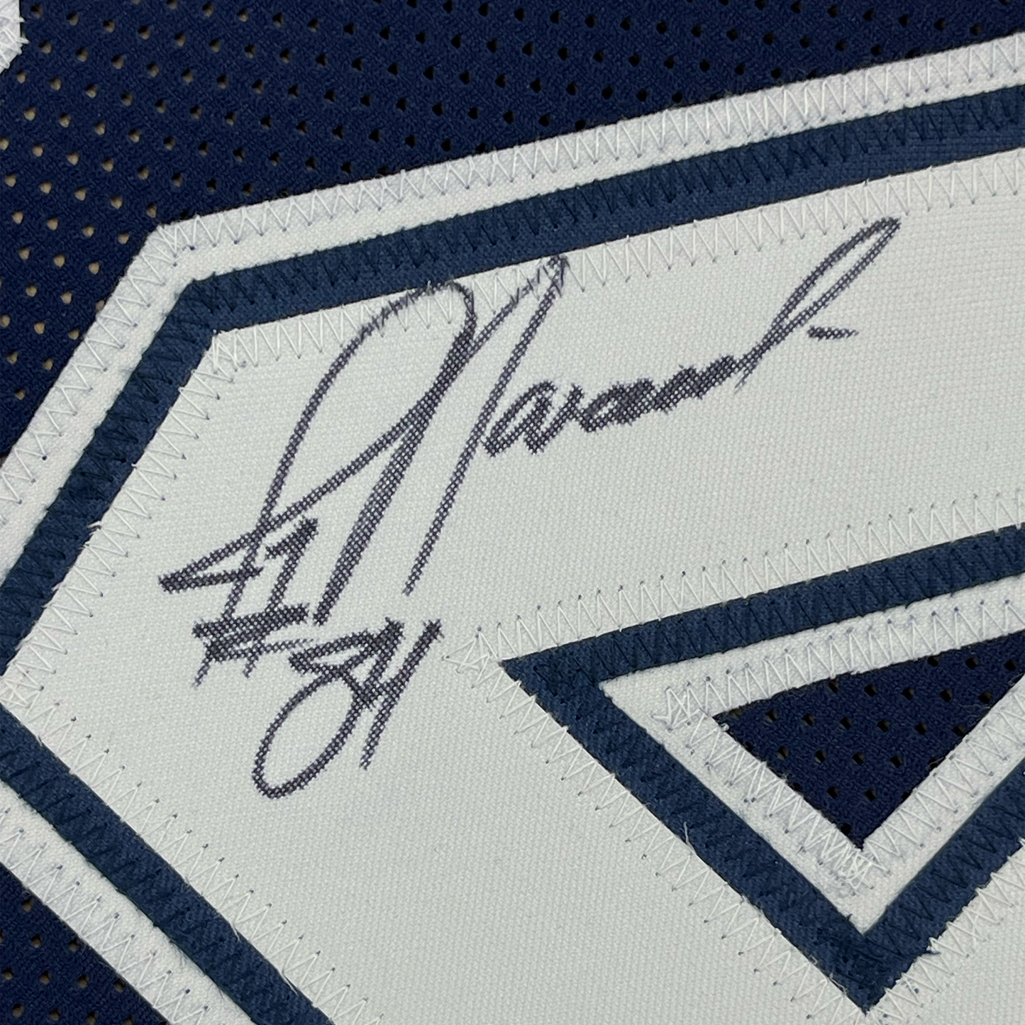 Framed Autographed/Signed Jay Novacek 35x39 Dallas Dark Blue Football Jersey JSA COA