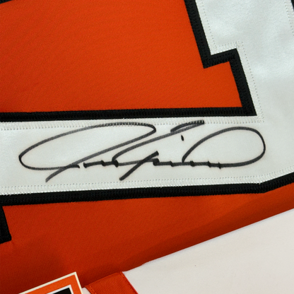 Framed Autographed/Signed Jeremy Roenick 35x39 Philadelphia Orange Hockey Jersey Beckett BAS COA