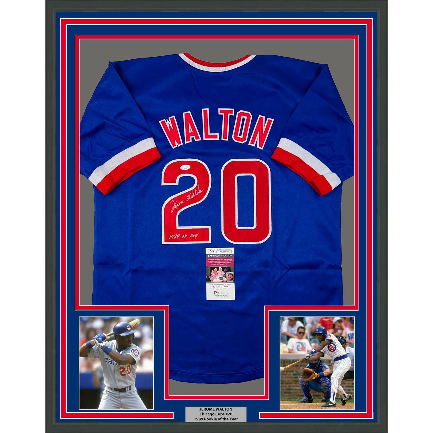 Framed Autographed/Signed Jerome Walton 35x39 1989 NL ROY Chicago Blue Baseball Jersey JSA COA