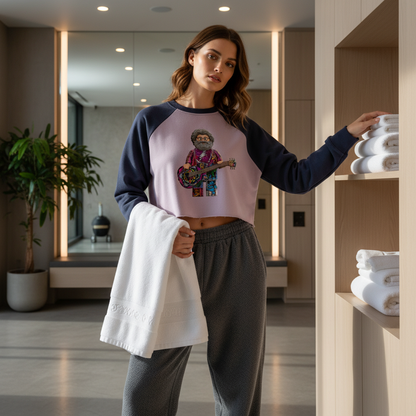 Jerry G LeGoo Raw-Hem Color-Block Raglan Crop Sweatshirt