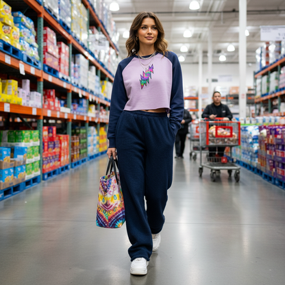 Jerry G LeGoo Raw-Hem Color-Block Raglan Crop Sweatshirt