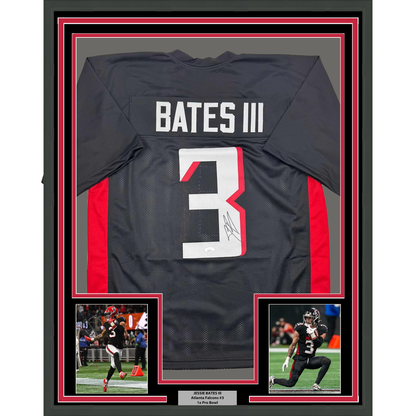 Framed Autographed/Signed Jessie Bates III 35x39 Atlanta Black Football Jersey JSA COA