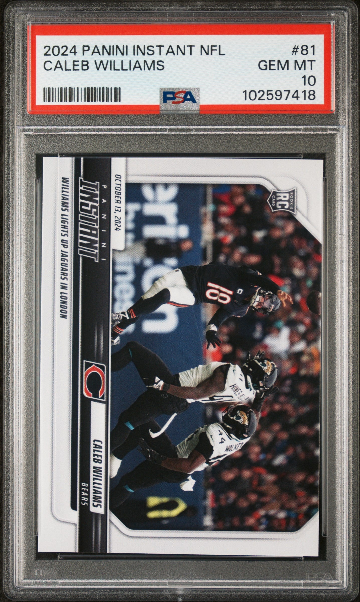 Graded 2024 Panini Instant NFL Caleb Williams #81 Rookie RC Football Card PSA 10 Gem Mint