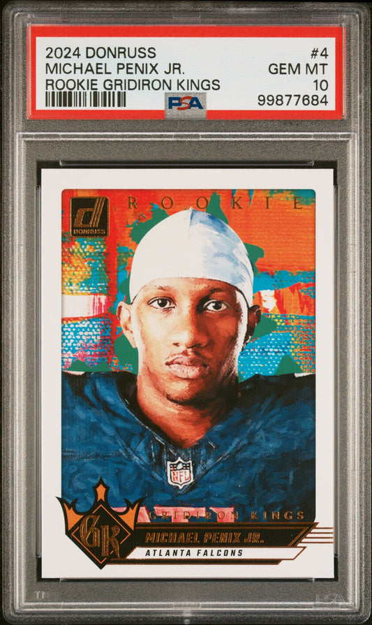 Graded 2024 Panini Donruss Michael Penix Jr #4 Rookie Gridiron Kings Rookie RC Football Card PSA 10 Gem Mint