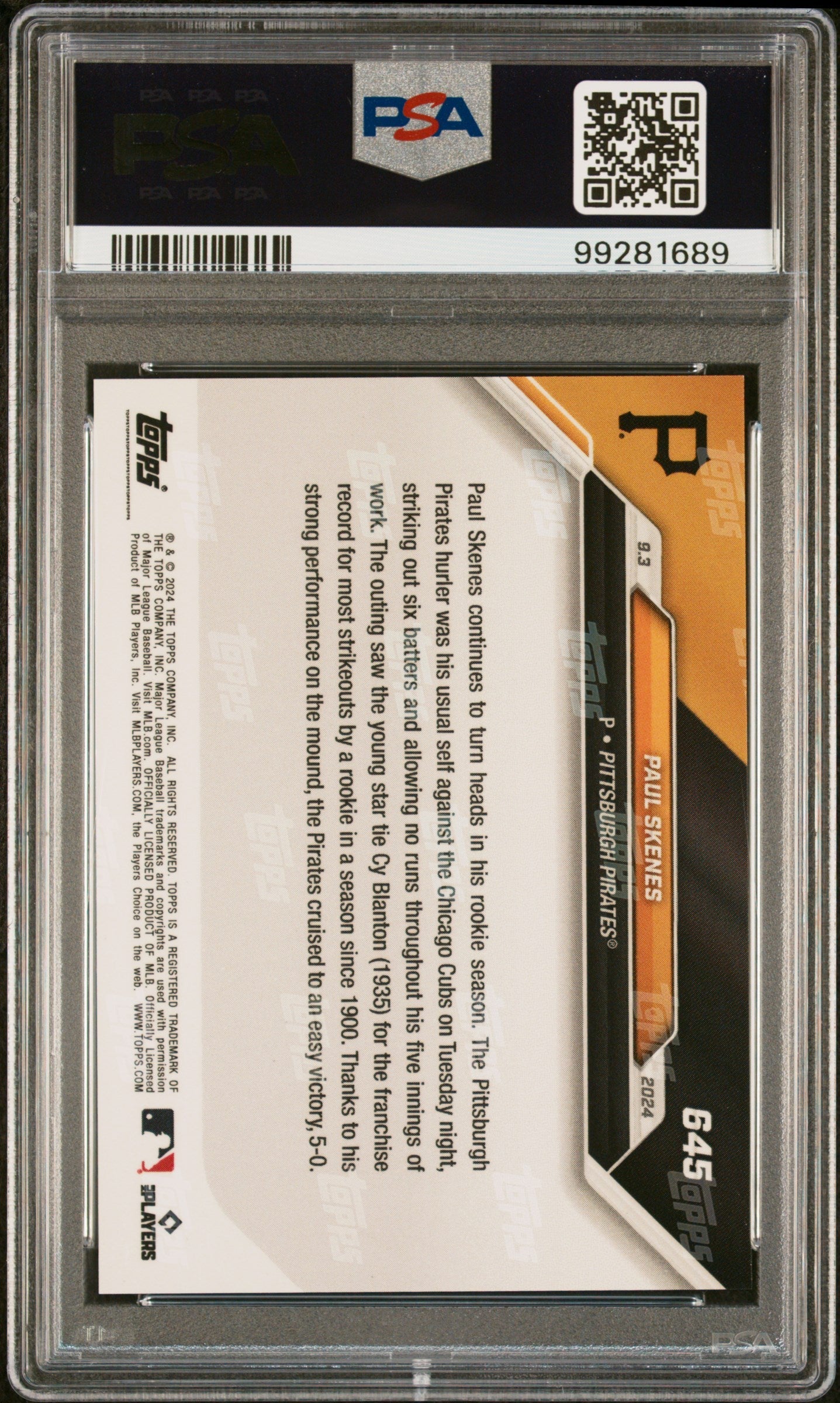 Graded 2024 Topps Now Paul Skenes #645 Rookie RC Baseball Card PSA 10 Gem Mint