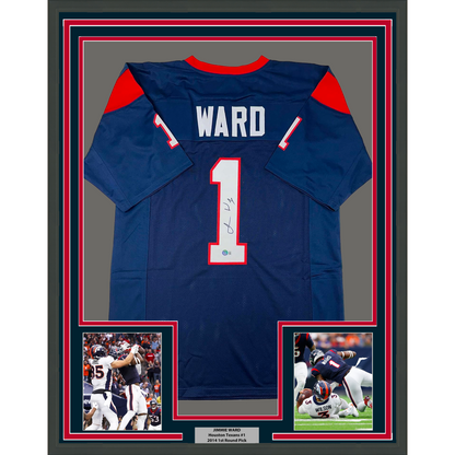 Framed Autographed/Signed Jimmie Ward 35x39 Houston Blue Football Jersey Beckett BAS COA