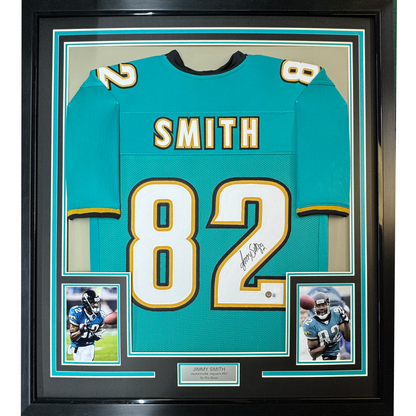 Framed Autographed/Signed Jimmy Smith 35x39 Jacksonville Teal Football Jersey PSA/DNA COA