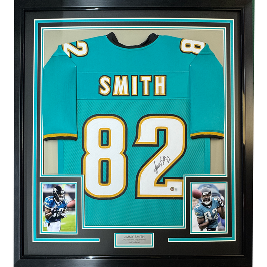 Framed Autographed/Signed Jimmy Smith 35x39 Jacksonville Teal Football Jersey PSA/DNA COA