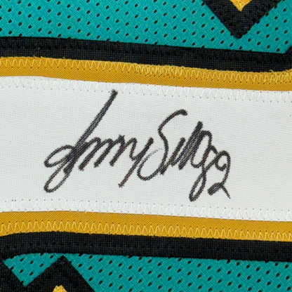 Framed Autographed/Signed Jimmy Smith 35x39 Jacksonville Teal Football Jersey PSA/DNA COA