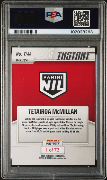 Graded 2024 Panini Instant NIL Tetairoa McMillan #TMA Rookie RC Football Card PSA 9 Mint