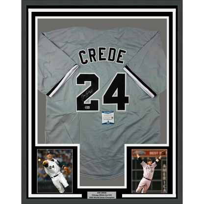 Framed Autographed/Signed Joe Crede 35x39 Chicago Grey Baseball Jersey Beckett BAS COA