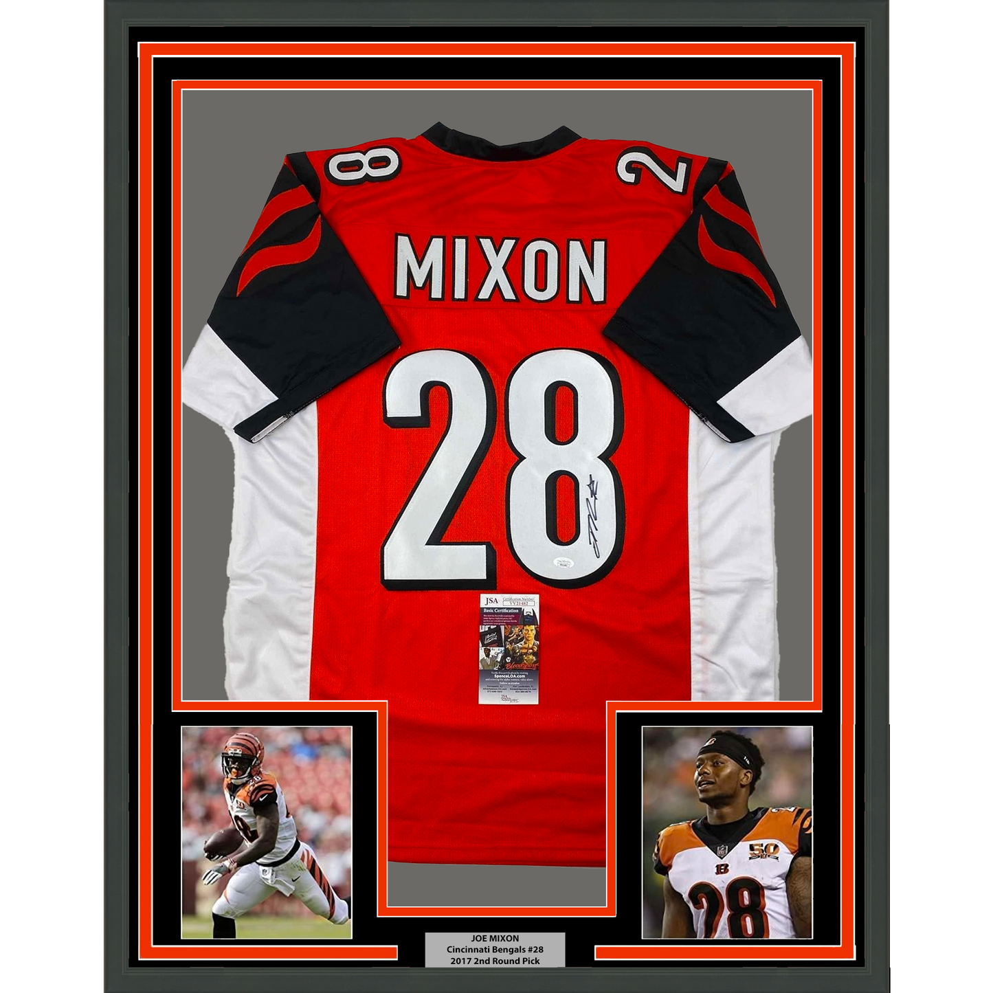 Framed Autographed/Signed Joe Mixon 35x39 Cincinnati Orange Football Jersey JSA COA