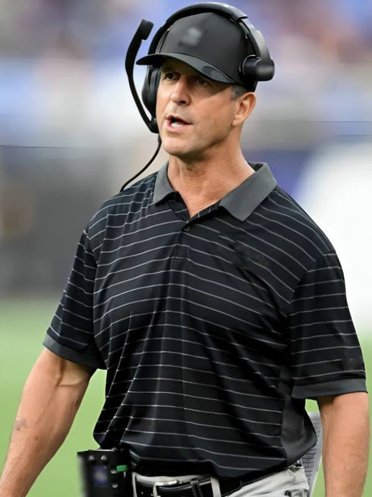 John Harbaugh NFL Preseason 2025 Black Polo Shirt
