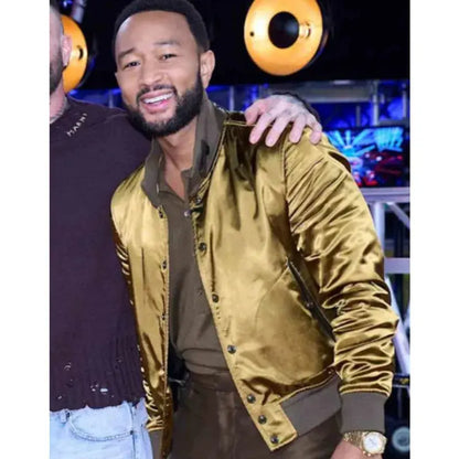 John Legend The Voice Olive Silk Bomber Jacket