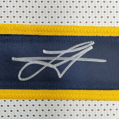 Framed Autographed/Signed Nikola Jokic 35x39 Denver White Basketball Jersey JSA COA