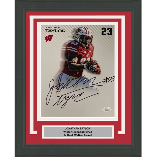 Framed Autographed/Signed Jonathan Taylor Wisconsin Badgers 8x10 College Football Photo JSA COA #8