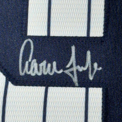 Framed Autographed/Signed Aaron Judge 35x39 New York Yankees Authentic Majestic Pinstripe Baseball Jersey Fanatics COA