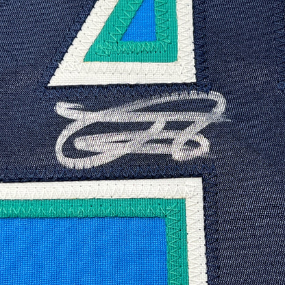 Framed Autographed/Signed Julio Rodriguez 35x39 Seattle Light Blue Baseball Jersey JSA COA