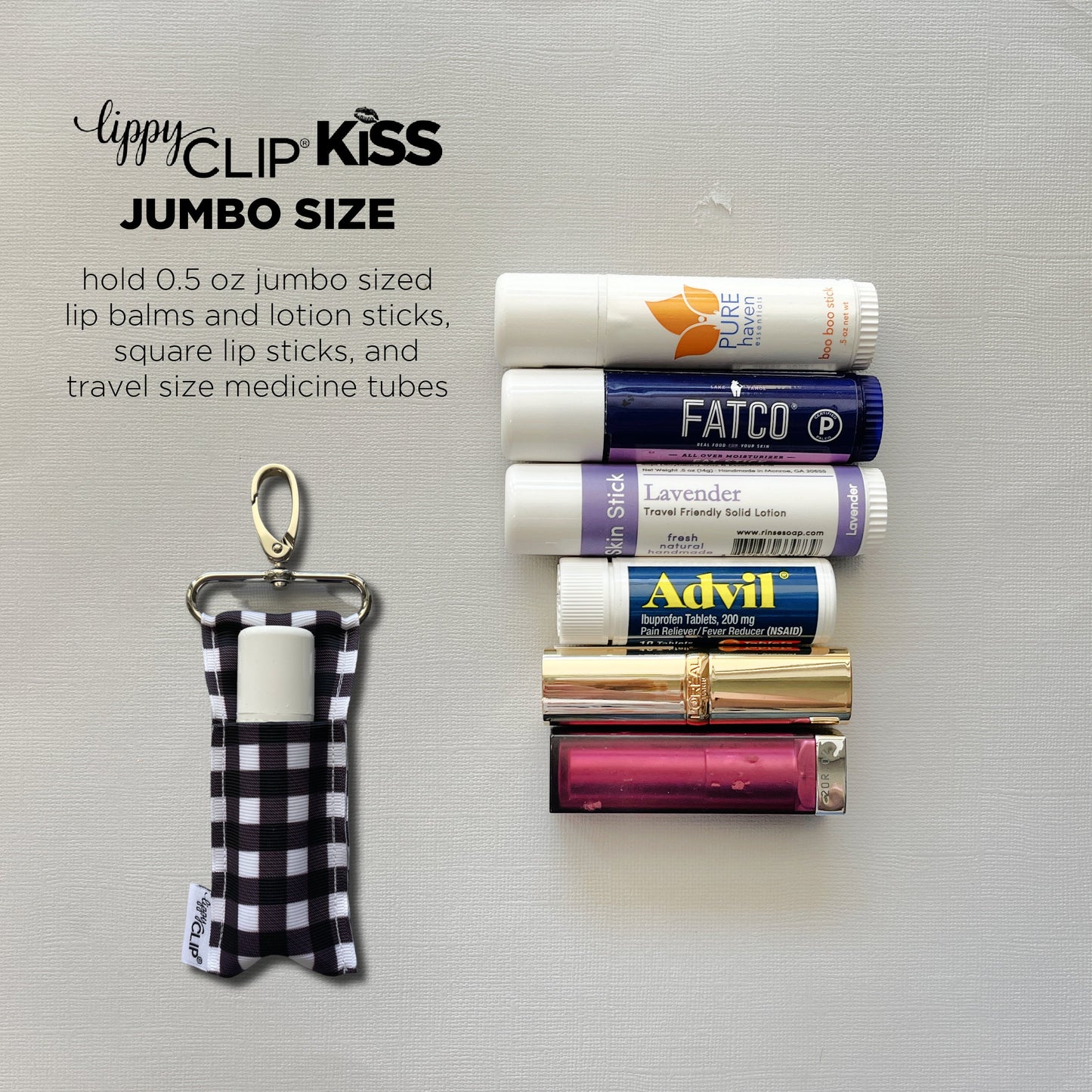 Muted Hearts LippyClip KISS for larger lip balms, essential oil rollers, etc.