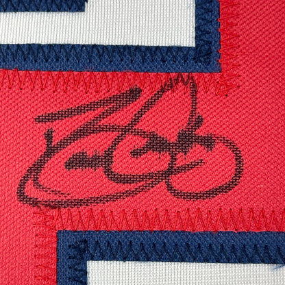 Framed Autographed/Signed David Justice 35x39 Atlanta White Baseball Jersey JSA COA