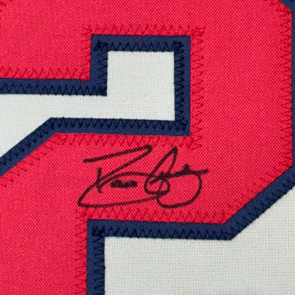 Framed Autographed/Signed David Justice 35x39 Atlanta Grey Baseball Jersey JSA COA