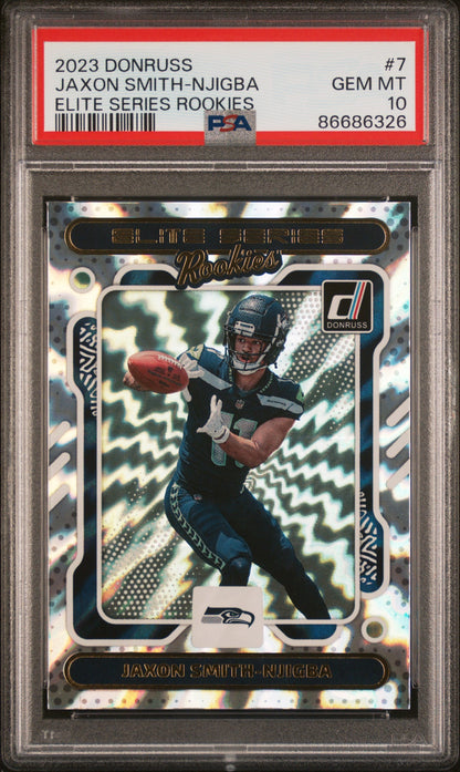 Graded 2023 Panini Donruss Jaxon Smith-Njigba #7 Elite Series Rookies RC Football Card PSA 10 Gem Mint