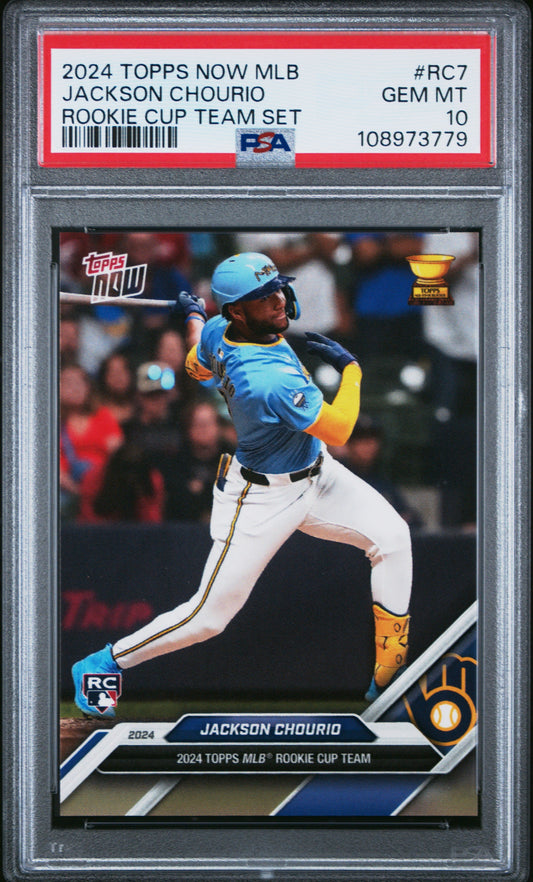 Graded 2024 Topps Now Jackson Chourio #RC7 Rookie Cup Team Set Rookie RC Baseball Card PSA 10 Gem Mint